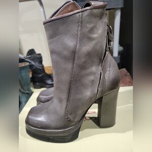 A.S.98 VALE Smoke Gray Leather Platform Ankle Boots 37